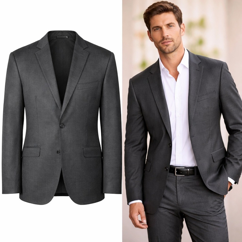 Kenneth Cole Reaction Blazer Mens 44L Gray Techni-Cole Career Modern Office